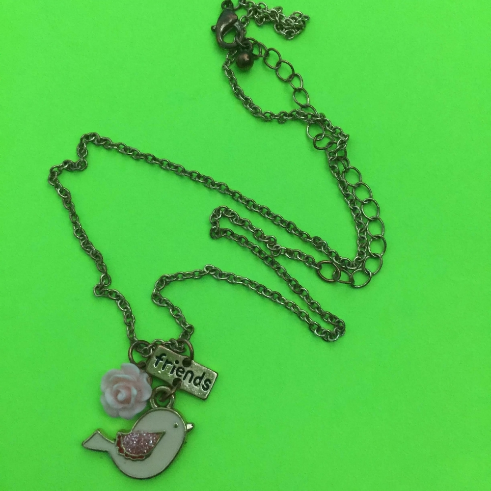 Girls pink bird friendship necklace